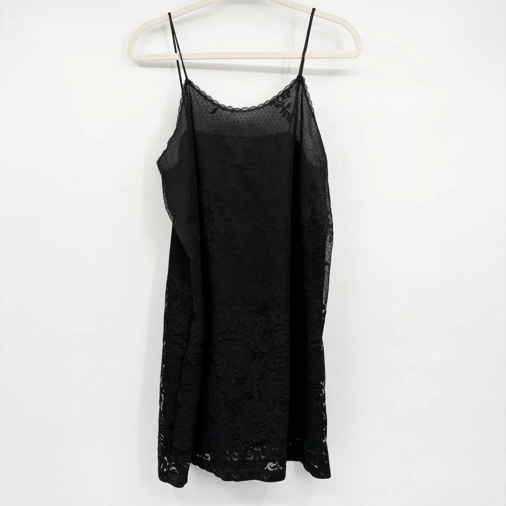 Private Luxuries Womens Black Floral Lace Overlay Gothic Romantic Slip Dress M
